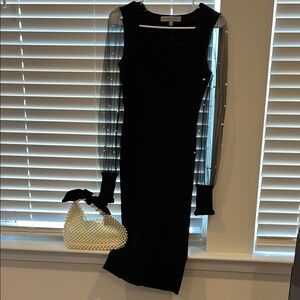 Black Dress with Sheer Sleeves with pearl like studs, pocketbook included